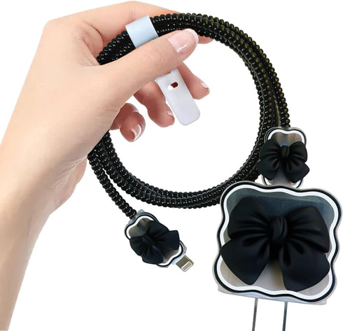 Kawaii Phone Cable Protector for iPhone 18W/20W USB-C Charger with 3D Bow Tie Wave Design,Clear Soft Charger Protective Case Data Line Cover Cute ...