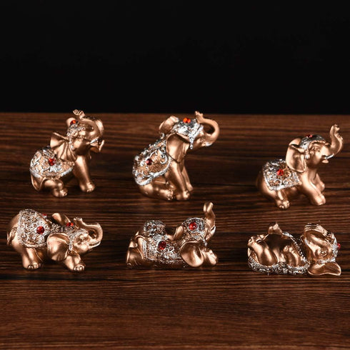 BRABUD Gold Resin Small Elephants Statues Home Decor Collection Gift Set of 6 BS123 (Gold)...