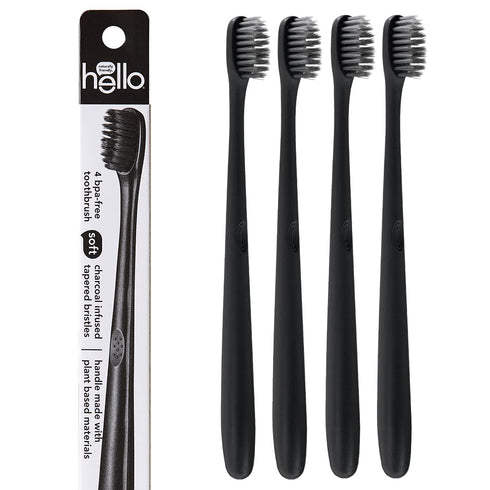 hello Charcoal Soft Toothbrush with Activated Charcoal from Sustainable Bamboo, BPA- Free, Made from Plant-Based Materials, 4 Pack...