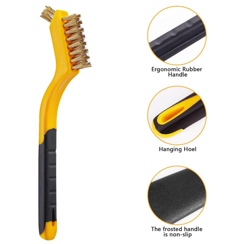6 Pcs Wire Brush, Wire Brush Set, Brass/Nylon/ Steel Brush and Cleaning Spatula, Premium Metal Brush with Curved Handle Grip, Wire Brushes for Cle...