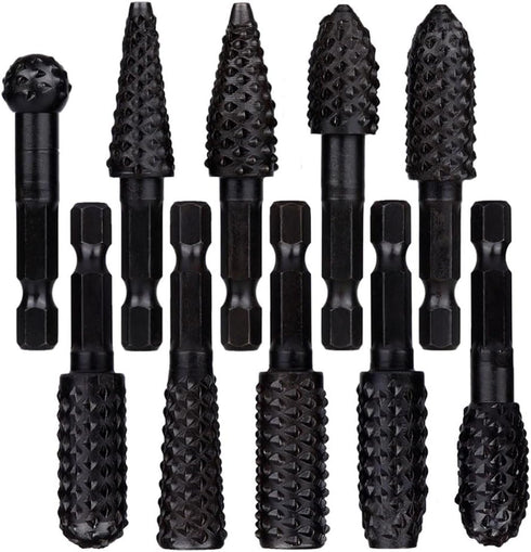 Wolfride 10Pcs Rotary Rasp File Set 1/4 Inch Hex Shank Rotary Burrs for Wood Carving...