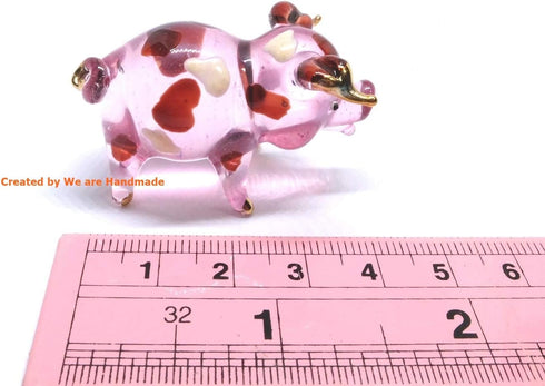 Handmade Mini 2" Blown Glass Pig Figurine, Pink with 22K Gold Accents, Gift Ideas, Fantasy Cool Stuff Decor No.2...