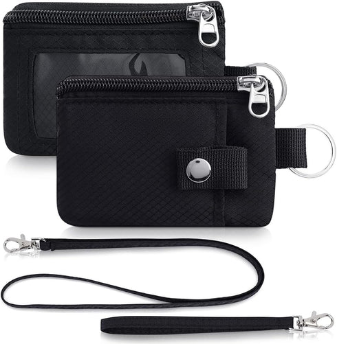 Minimalist Wallet For Mens Womens, Keychain RFID Blocking Zipper Small Wallet with ID Window 2 Lanyards,Water Resistant Travel Cash Card Coin Case...