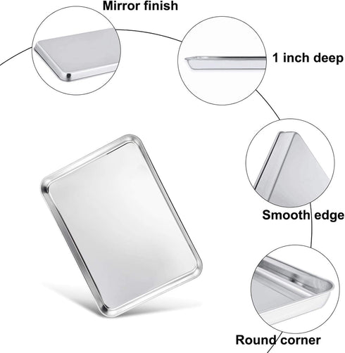 TeamFar 10.5’’ x 8’’ x 1’’ Toaster Oven Pan with Rack Set, Small Baking Pans Tray Stainless Steel with Cooling Rack Set of 4, Non-Toxic & Heavy Du...