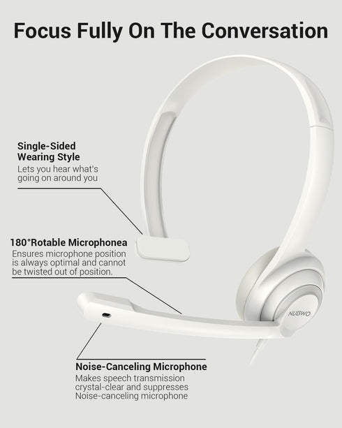 HW02 USB Headset with Microphone Noise Cancelling &in-line Control, Super Light, Ultra Comfort Computer Headset for Laptop pc, On-Ear Wired Office...