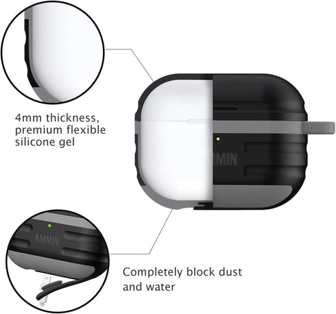 KMMIN Waterproof Case for AirPods Pro 1st & 2nd Generation, Premium Silicone Protective Case for AirPods Pro, Wireless Charging, Shockproof, Carab...