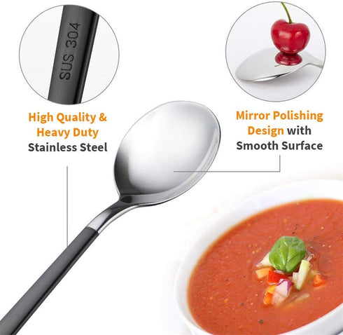 4-Piece Stainless Steel Dinner Spoons with Round Edge, 8 inches Comfort Long Handle Table Spoon, Mirror Polished Flatware Utensils Dishwasher Safe...