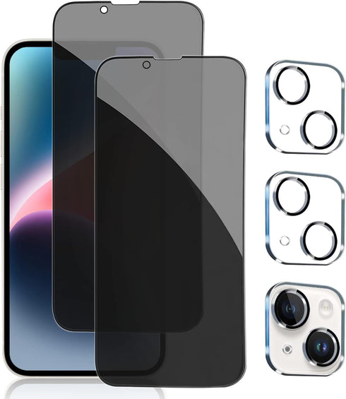 pehael 2+2 Pack iPhone 14 Plus Privacy Screen Protector with Camera Lens Protector Full Coverage Anti-Spy Tempered Glass Film 9H Hardness Bubble F...