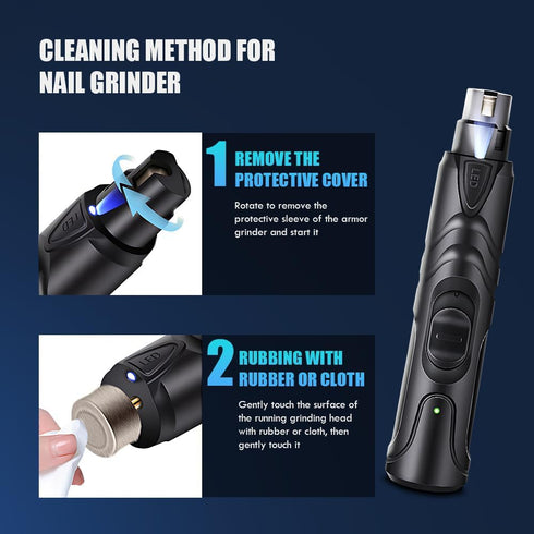 Dog Nail Grinder with LED Light, 2 Speeds Pet Dog Cat Nail Trimmers and Nail Clippers Set Low-Noise Rechargeable Pet Nail Grinder with 2 Grinding ...