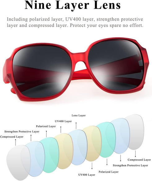 Polarized Sunglasses Fit Over Glasses Over Glasses Trendy Round Cat Eye and HD Wrap-around Sunglasses (matte red, Black)...