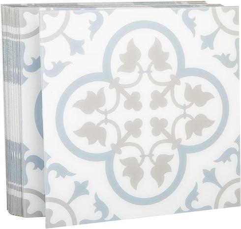 Blue & White 10pcs Acrylic Tile Stickers, 6x6in Peel and Stick Backsplash Tile, Bathroom & Kitchen Wall Decals, Easy to Apply Just Peel & Stick fo...