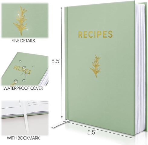Perfect Blank Recipe book - Write in Your Own Recipes,Organize Your Recipes- Waterproof Cover and 50 Blank Pages Recipe Notebook (sage green)...