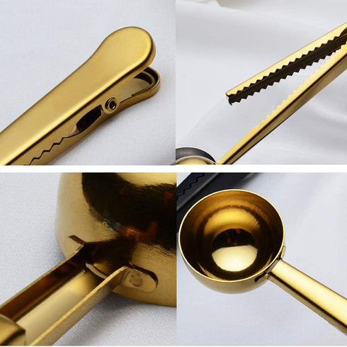 3 PCS Coffee Scoop with Clip 2 in 1 Stainless Steel 1 tbsp Ground Measuring Spoon with Bag Clip for Coffee Tea...