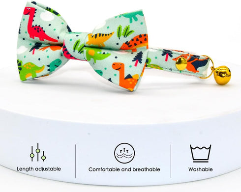 Cute Dinosaur Cat Bow Tie Collar, Green Cat Collar, Breakaway with Bell, Safety Plastic Buckle Collar for Cats...