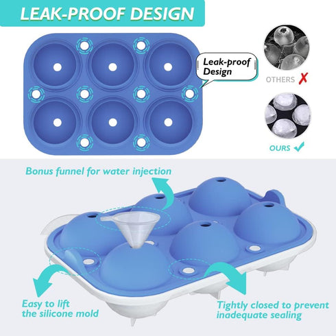 Ice Ball Maker, TINANA Reusable 2.5 Inch Ice Cube Trays, Easy Release Silicone Round Ice Sphere Tray with Lids & Funnel for Whiskey, Cocktails & B...