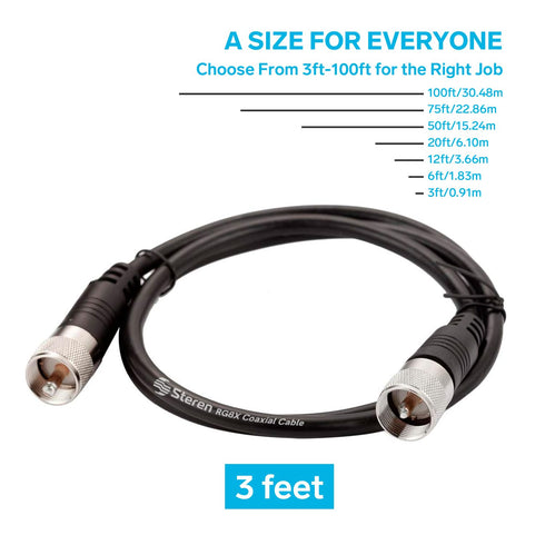 STEREN Coax Cable - Coaxial Connector - 3 ft Antenna - RG8X Coaxial - UHF Antenna Cable - Male to Male - RG8X Coax - 0.9 M 205-703...