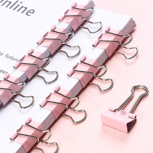 Pink Paper Clips and Binder Clips Set, 3 Pack, 216 pcs, Metal Assorted Sized Binders with Push Pins, Cute Office Supplies for Desk, Desk Accessori...