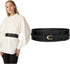 SANSTHS Women Wide Faux Leather Belt Gold Vintage Buckle Solid Cinch Waist Blet for Dress Coat(S Black,Fit Waist: 26-32")...