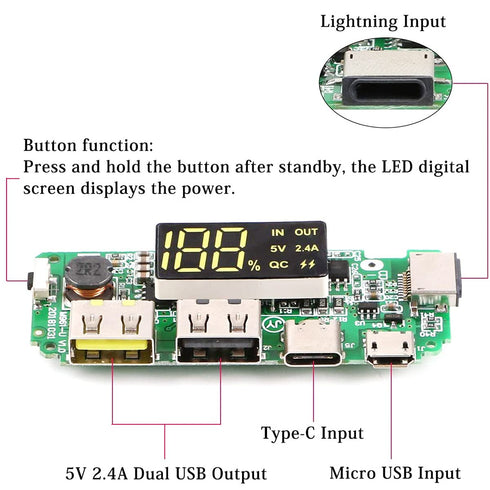 1 pcs 5V 2.4A 186 50 Charging Board Mobile Power Bank Module Dual USB 186 50 Lithium Battery Charger Board Digital LCD Display Protection Module w...