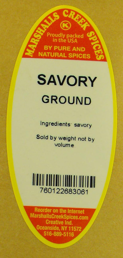 Marshalls Creek Spices SAVORY GROUND 10 ounce XL ECO Friendly Kraft Stand-up Pouch. Premium Quailty...