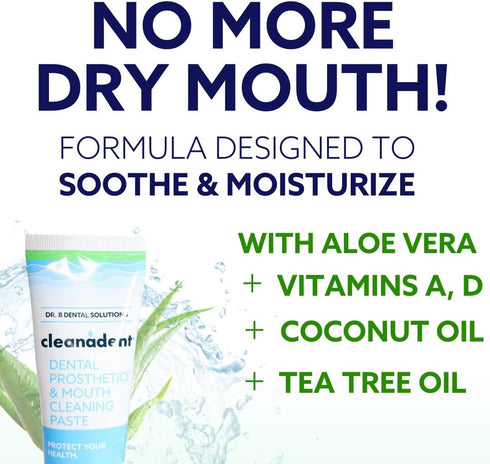 Dr. B Dental Solutions Cleanadent Denture and Gum Toothpaste, ADA Accepted All-Natural Denture Toothpaste for Adults - Removes Odors, Stains and A...