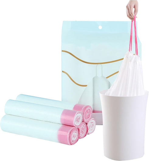 45 Count Small Drawstring Trash Bags 4 Gallon Faint Scented White Mini Garbage Bags Trash Can Liners for Bathroom Kitchen Bedroom Office (45)...