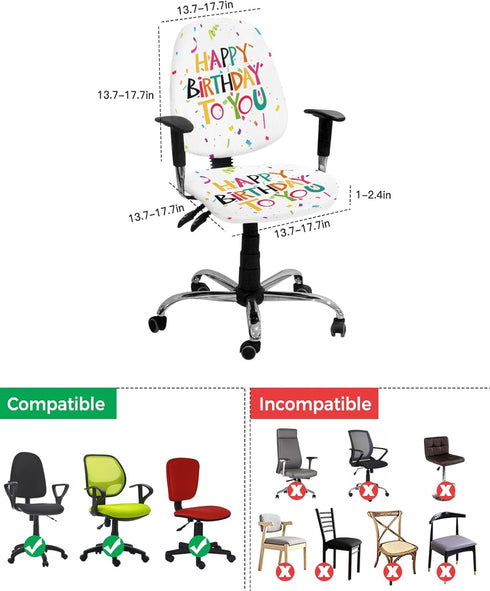 Office Chair Cover Happy Birthday to You Birthday Party Decoration Split Protective Stretch Elastic Universal Cover for Desk Task Chair,Computer R...