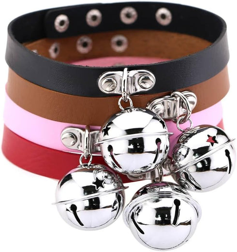 Multicolor PU Simulated Leather Silver-tone 4cm Large Bell Pendant Neckband Choker Necklace...