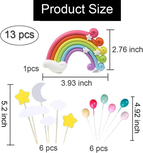 Palksky Colorful Rainbow Cake Topper/Wedding Cake Flags/Cupcake Picks Set -Include Cloud Balloon Moon Stars/Boy Girl Kid Birthday Baby Shower Part...