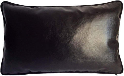 Imitation Leather 12"x20" Inch Black Bolster Pillow Case/Cushion Cover Hand-Crafted Stitch Trendy Modern Style Decorative/Throw Lumbar for Home, O...