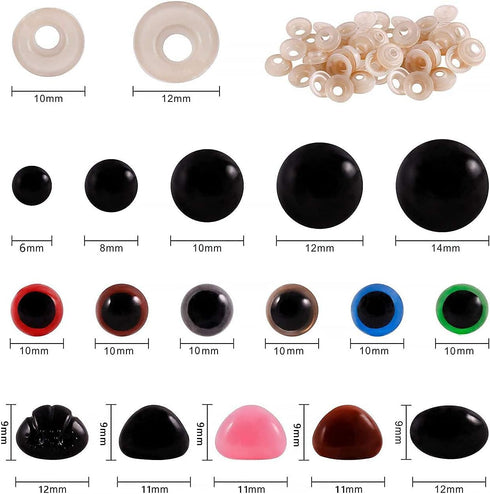 FEMBW 600PCS Safety Eyes and Noses with Washers for Stuffed Animal Amigurumi Doll Crochet, 6-14mm Black Glitter Plastic Eyes for Crafts Teddy Bear...