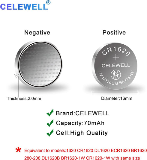 CR1620 5 Pack for Key Fob Tracker 70mAh 3V Lithium Battery ?5-Year Warranty?...