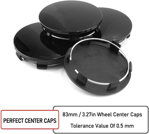 RTrhinoTuning 4 PCS 83mm Wheel Center Caps Compatible with Tahoe Suburban Yukon Escalade Rim, OD:3.27"(83 mm) ID: 3"(76.4 mm) Black Hubcaps...