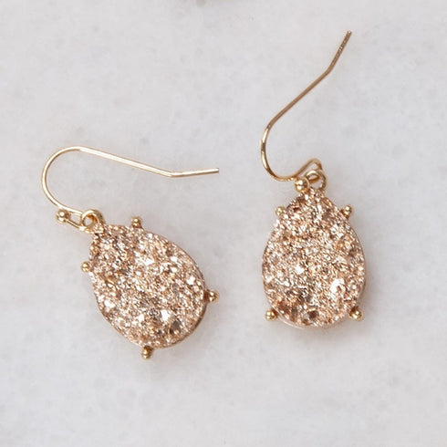 Humble Chic Teardrop Dangle Earrings for Women with Simulated Druzy Stones in Gold or Silver Tone...