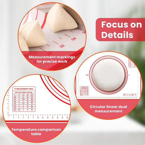 Non-slip Pastry Mat for Silicone Baking, White-Red...