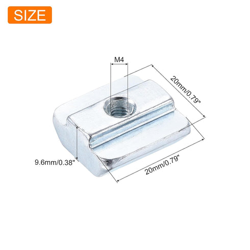 uxcell 10Pcs M4 T Nut Tee Sliding Slot Nuts, T-Slot Nut Hammer Nut Block Square Nut Fastener Carbon Steel Nickel Plated for Aluminum Extrusion Pro...
