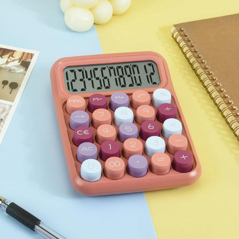 Desktop Mechanical Calculator, 12-Digit Large LCD Display Basic Standard Calculators with Cute Big Buttons, Office Accessories, School Supplies (C...