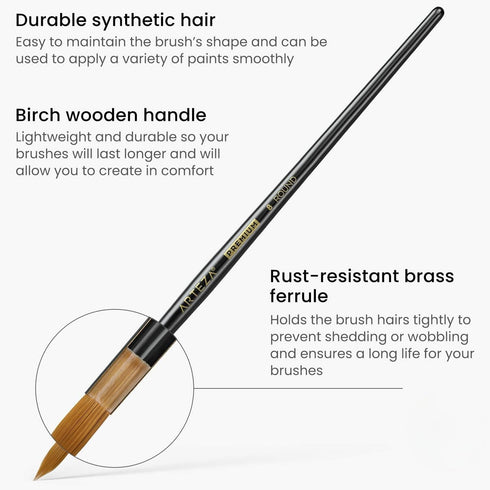 ARTEZA Paint Brushes, Set of 12, Premium Synthetic Brushes with Brass Ferrules & Wooden Handles...