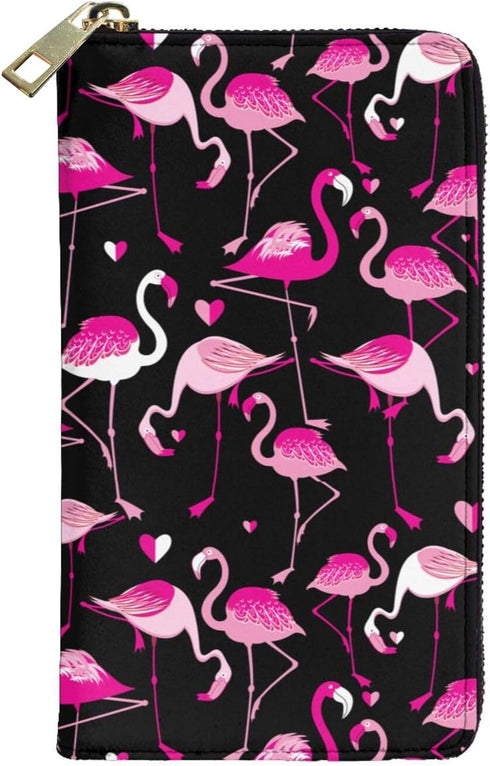 YISHOW Pink Flamingos Wallet Slim Thin Leather Purse Wallet With Zip Around Clutch Casual Handbag For Phone Key Credit Cards...