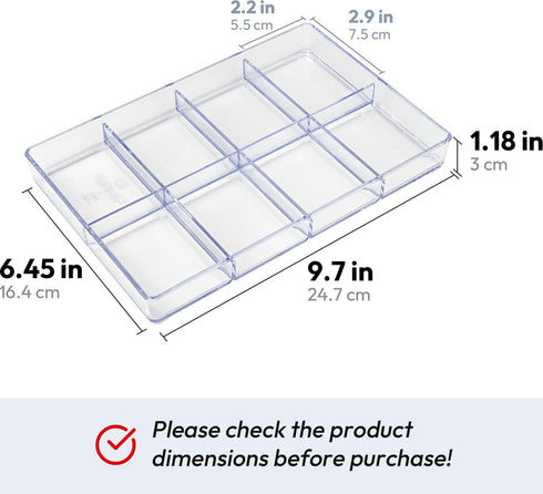 carrotez Desk Drawer Organizer Tray, 8 Grid, Stackable Clear Plastic Storage Organizer for Office Supplies, Makeup, Stationary, Accessory...