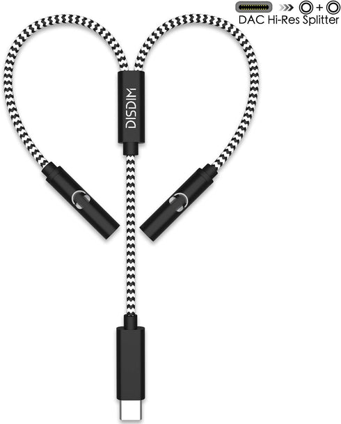 USB C to 3.5mm Audio Adapter, 2 in 1 Nylon Type USB-C to 3.5mm Auxiliary Splitter Connector and Extension Female Headphone Cable Compatible with, ...