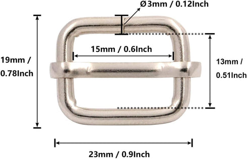 BIKICOCO Metal Slide Adjuster Buckle Tri-Glides with Movable Center Bar, for Straps, 0.6 x 0.51 Inch, Silver, Pack of 50...