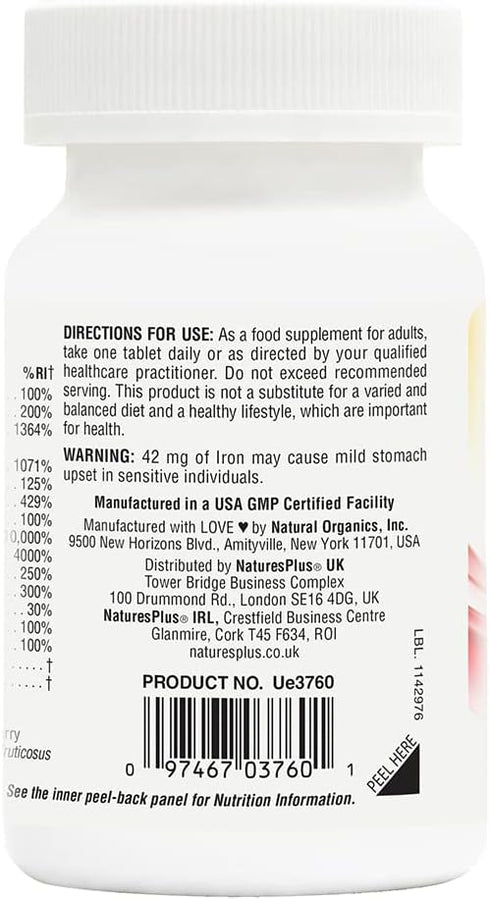 Natures Plus Hema-Plex Iron - 30 Slow-Release Tablets - 85 mg Elemental Iron + Vitamin C & Bioflavonoids for Healthy Red Blood Cells - Vegan, Glut...