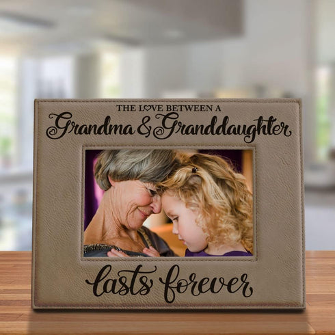 KATE POSH The Love Between Grandma and Granddaughter Lasts Forever, Engraved Grey Leather Frame, Grandma Gifts, First Time Grandma, Mother's Day (...