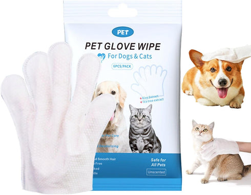 Pet Bath Wipes for Dogs and Cats 6 PCS?Dog wipes thickened material Cleaning Deodorizing Bathing Wipes Dog washing gloves Nourishing Grooming Fur?...