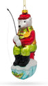 Polar Bear Ice Fishing Blown Glass Christmas Ornament...