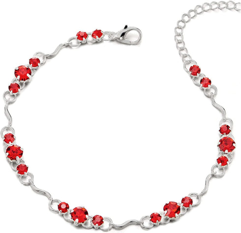 COOLSTEELANDBEYOND Adjustable Link Chain Anklet Bracelet with Charms of Red Solitaire Cubic Zirconia Sparkling...