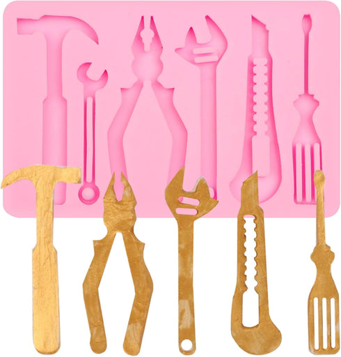 Construction Tools Fondant Silicone Molds 2 Pcs, Mini Pliers Construction Tools Cake Decorating Molds for Candy Cupcake Topper Cake Polymer Clay C...