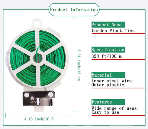 Twist Tie, 328 Feet (100m), green cable ties with Cutter, Garden Plant Ties Reusable, Green Twist Ties for plants Gardening Tomatoes Tie garden ti...