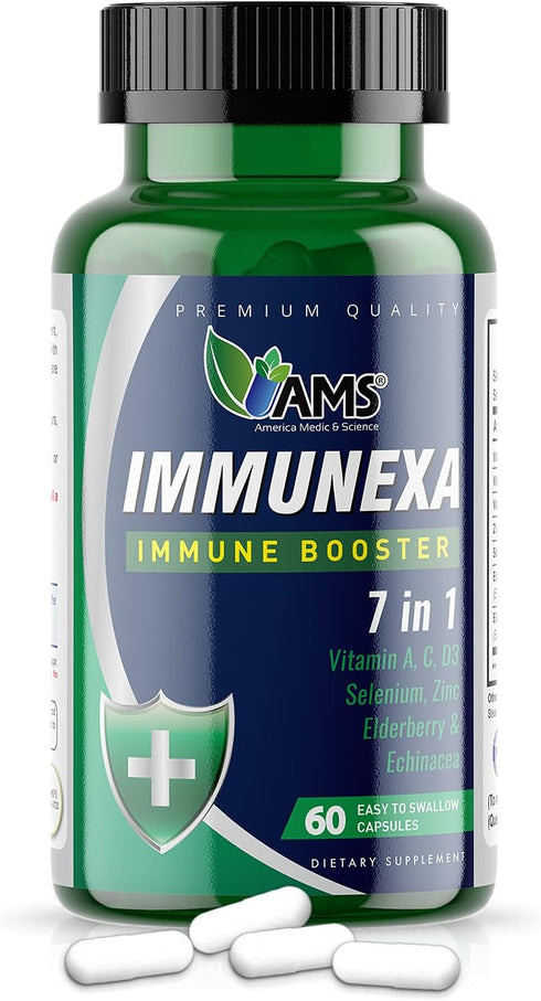 America Medic & Science Immunexa 7 in 1 Immune Support Booster (60 capsules) with Vitamin A, C, D, Zinc, Echinacea, Elderberry | Adults Immunity B...